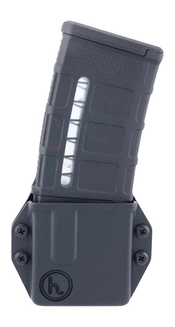 Rifle magazine in black belt pouch