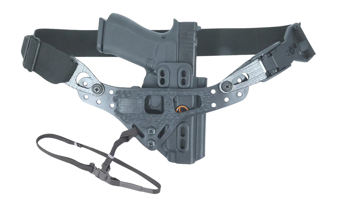 Tactical drop-leg holster with handgun and straps