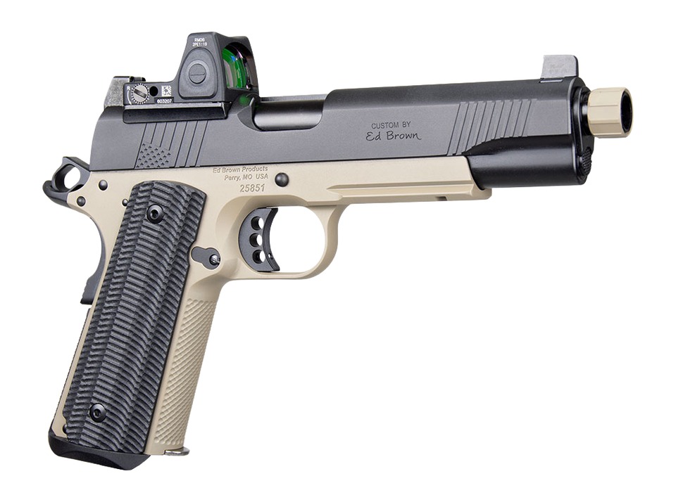 Custom two-tone handgun with red dot sight