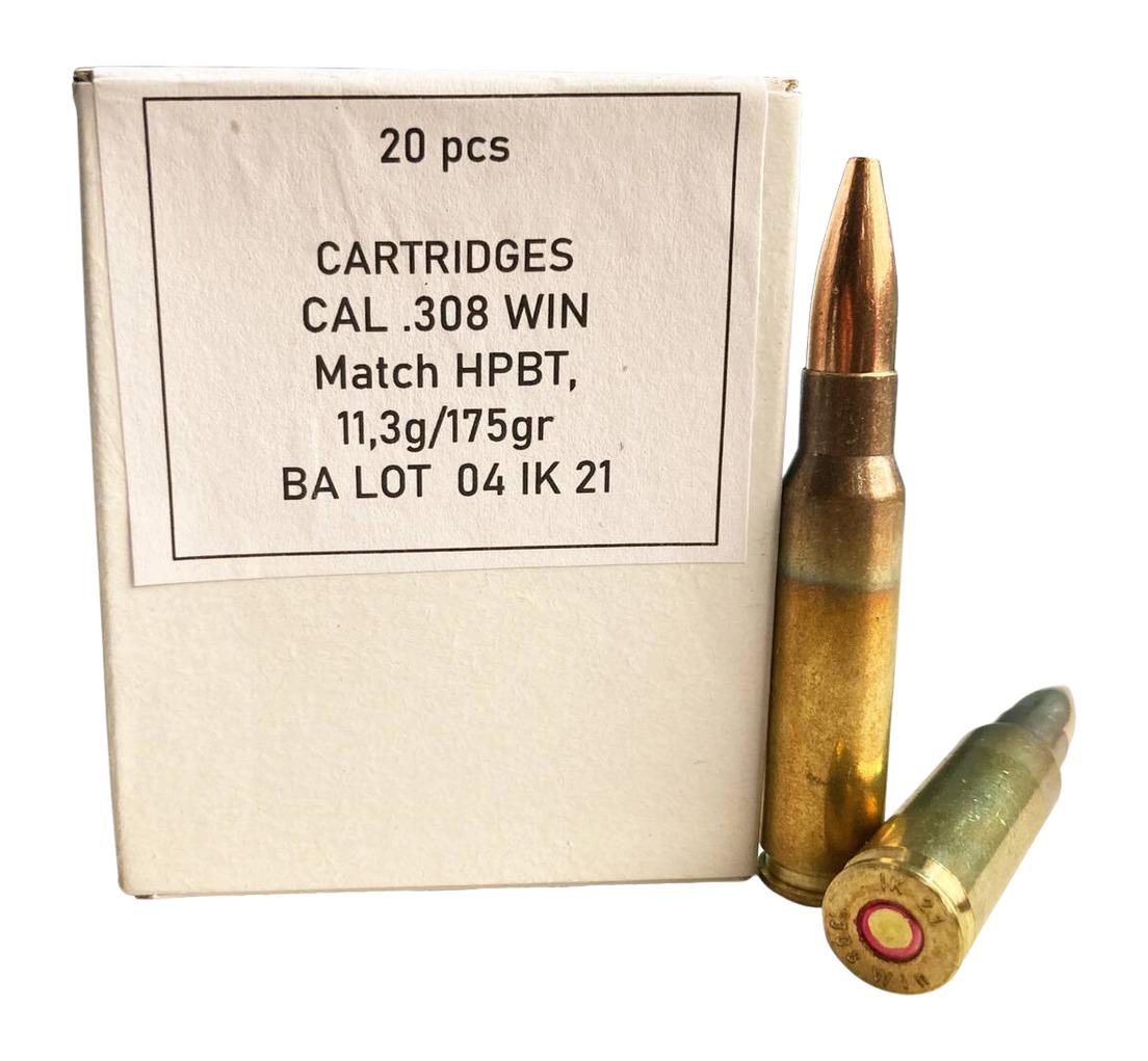 Box of .308 Win cartridges with two rounds
