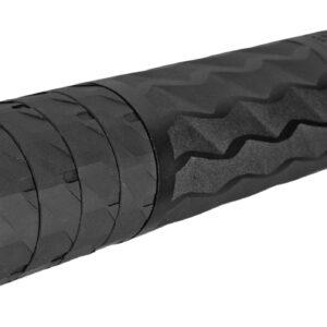 Black cylindrical firearm suppressor on white background