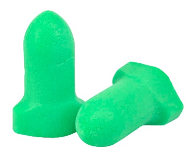 Two green earplugs side by side