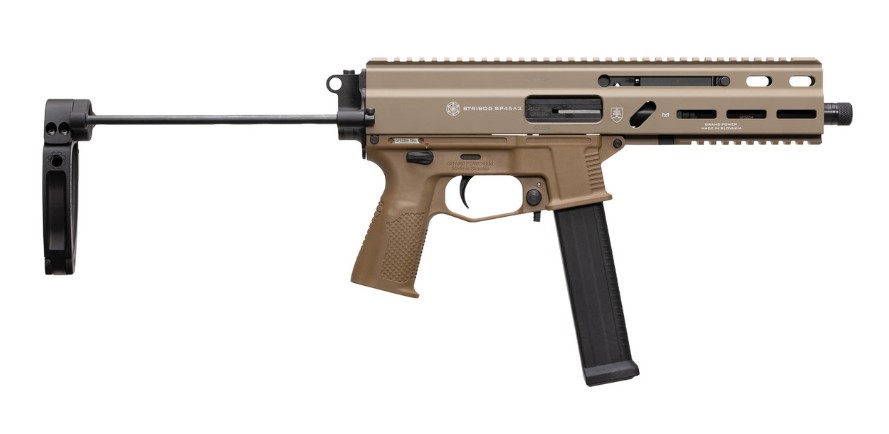 Tan firearm with adjustable stock