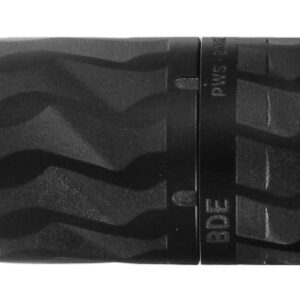 Black cylindrical firearm suppressor with textured grip