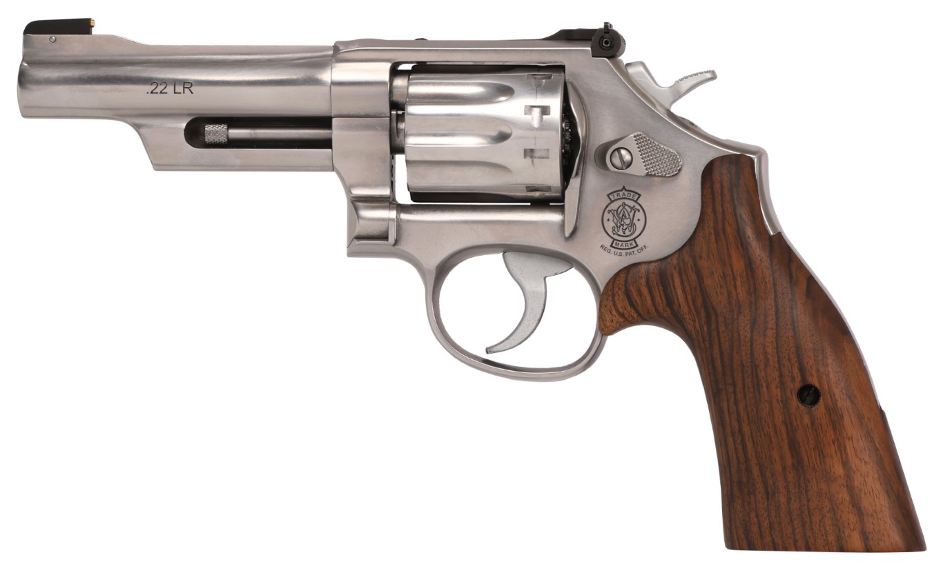Stainless steel revolver with wooden grip