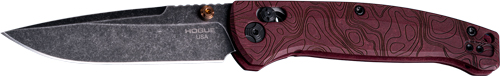 Stonewashed folding knife with textured maroon handle