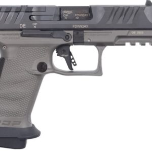 Compact gray handgun with detailed design