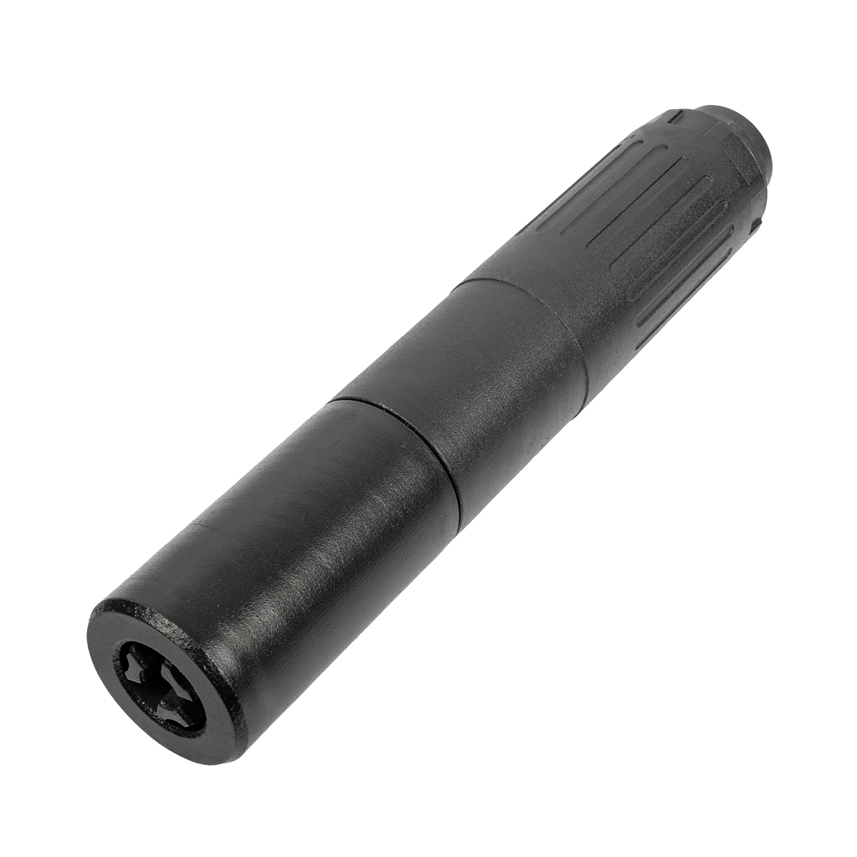 Black cylindrical tool handle with star socket end