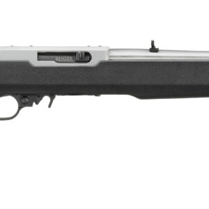 Black and silver bolt-action rifle on white background