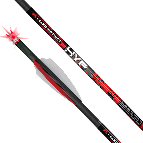 Red and black crossbow bolt with fletching