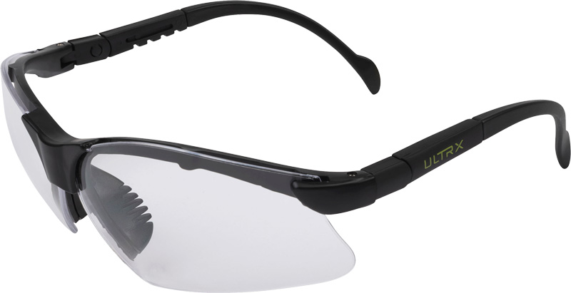 Black ULTRA X safety glasses with clear lenses