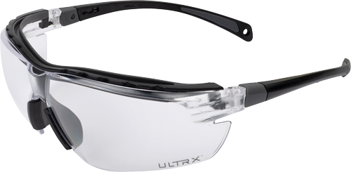 Clear safety glasses with black frame