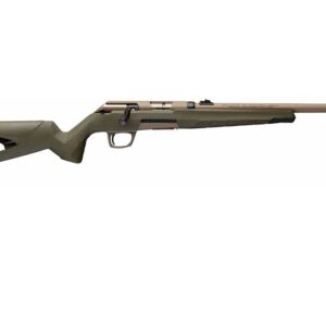 Bolt-action rifle with green synthetic stock