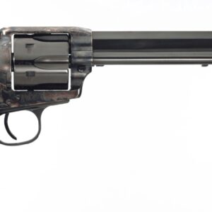 Single-action revolver with wooden grip on white background