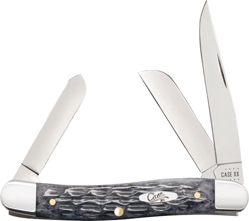 Three-blade folding pocket knife with textured handle