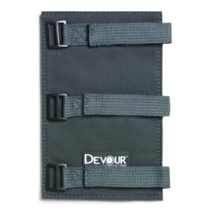 Gray fabric utensil cover with three straps