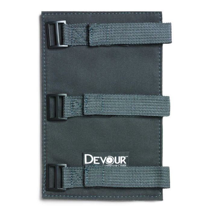 Gray fabric utensil cover with three straps