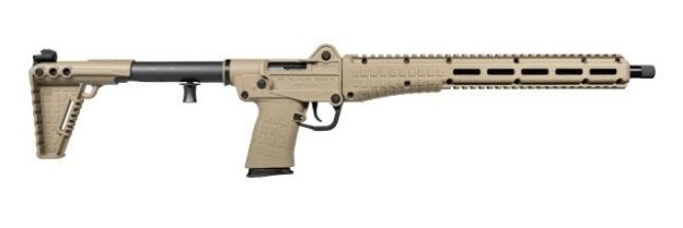 Tan tactical shotgun with adjustable stock