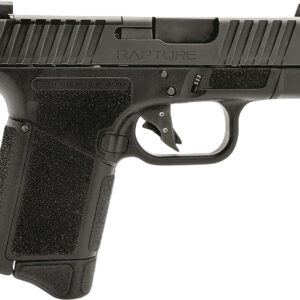 Black semi-automatic handgun on white background