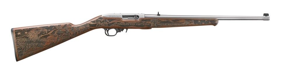 Engraved commemorative rifle with decorative wooden stock