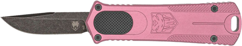 Pink folding pocket knife with partially open blade