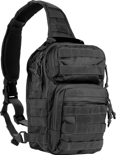 Black tactical sling backpack with multiple compartments