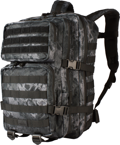 Black camouflage tactical backpack with multiple compartments