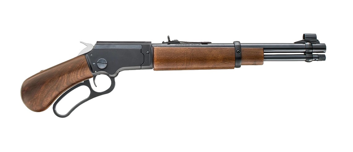 Lever action rifle with wooden stock