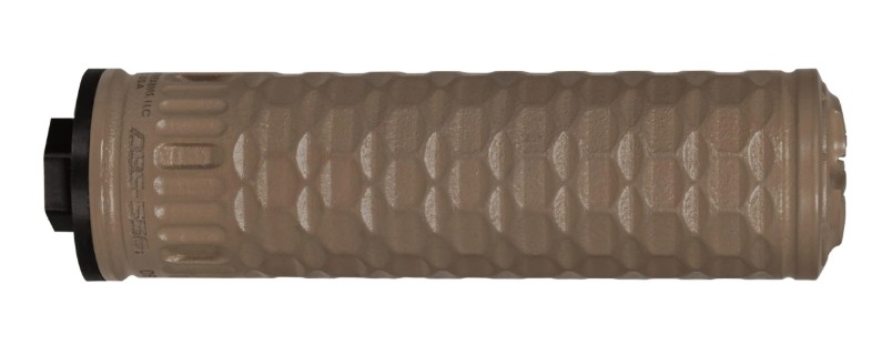 Tan textured cylindrical suppressor with black end cap