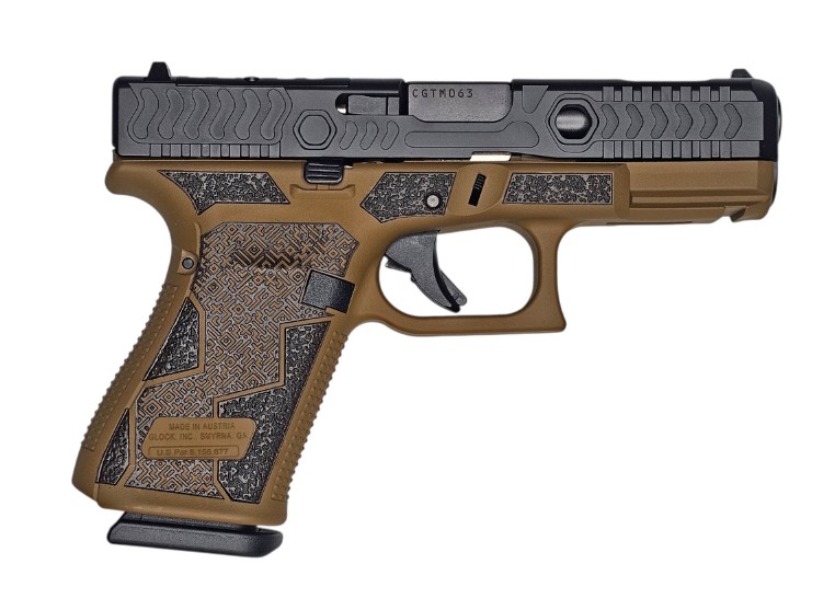 Two-tone semi-automatic pistol on white background