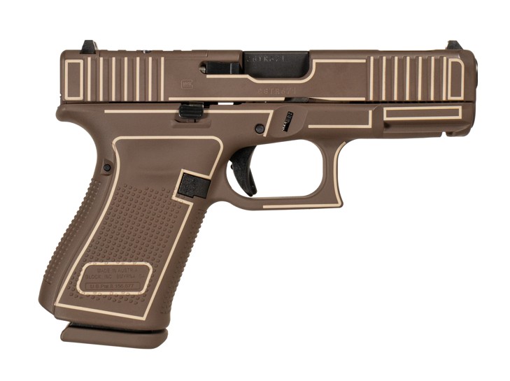 Brown semi-automatic pistol with tan accents