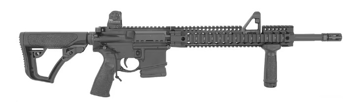 Black tactical rifle on a white background