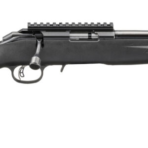 Black bolt-action rifle on white background