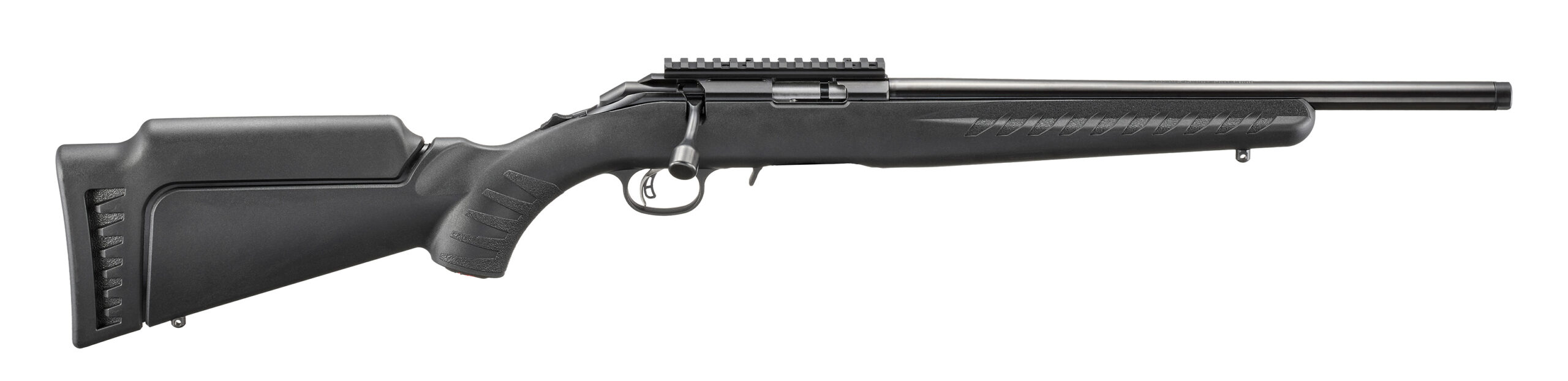 Black bolt-action rifle on white background
