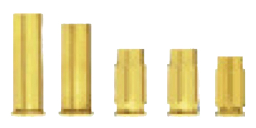 Five golden metal casings of varying sizes