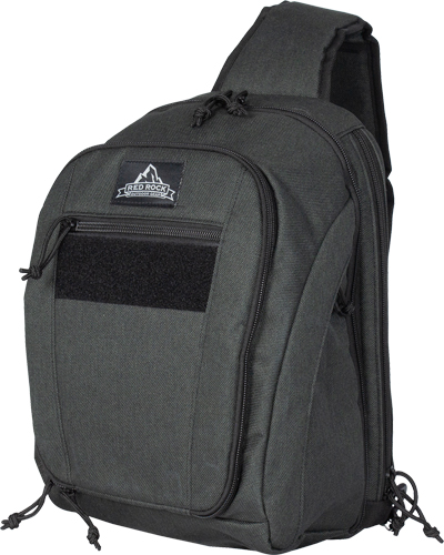 Black tactical sling backpack with front zip pocket