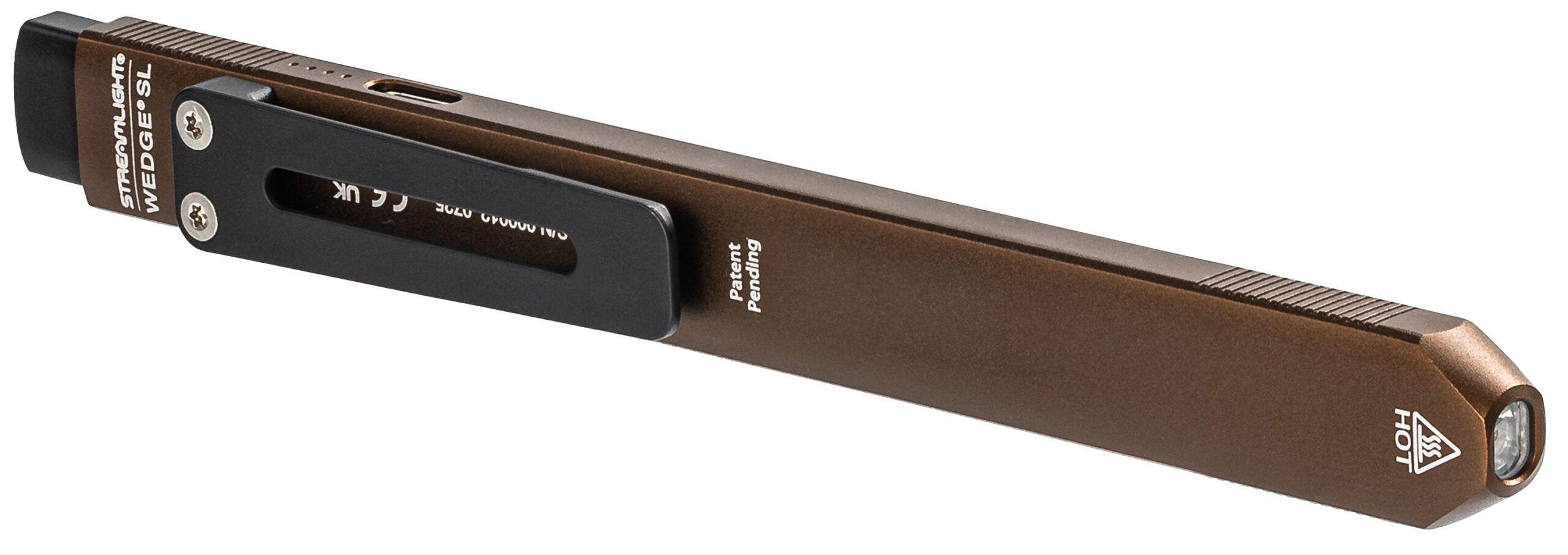 Slim brown rechargeable pen-style LED flashlight