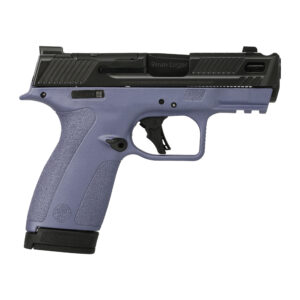 Purple handgun with a black slide