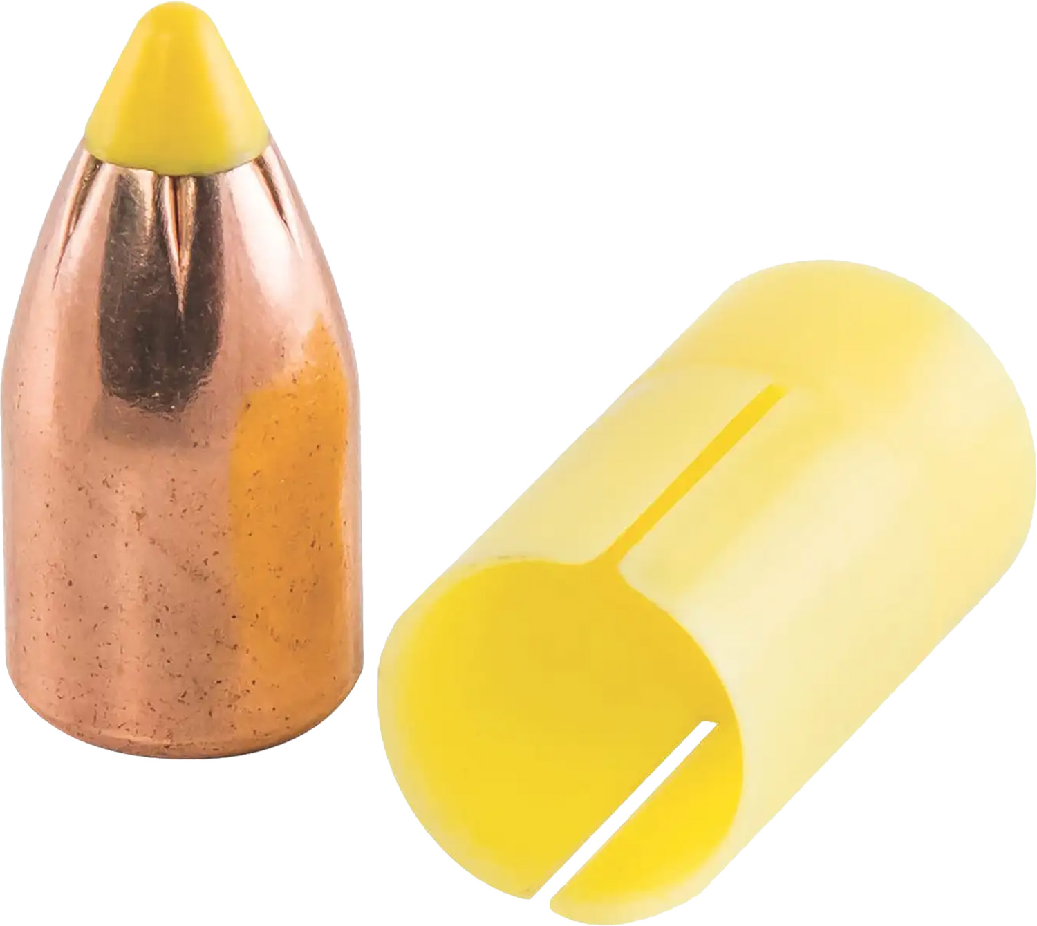 Copper hollow point bullet with yellow polymer insert
