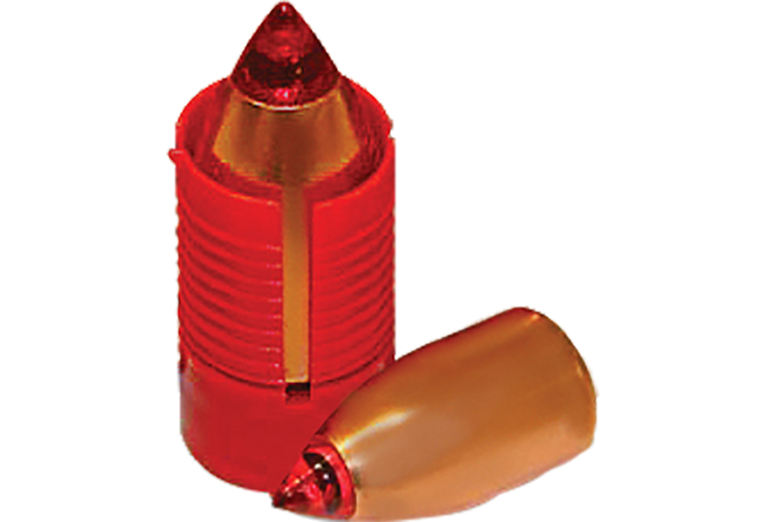Red shotgun slug and shell casing