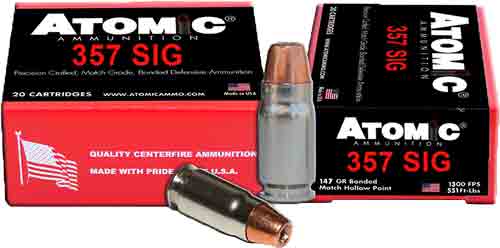Atomic 357 SIG ammunition boxes and cartridges