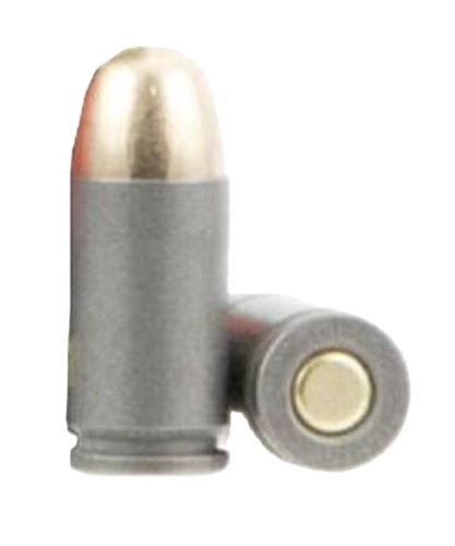 Two handgun cartridges on white background