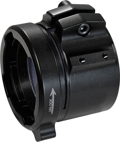 Black cylindrical mechanical coupling with unlock arrow