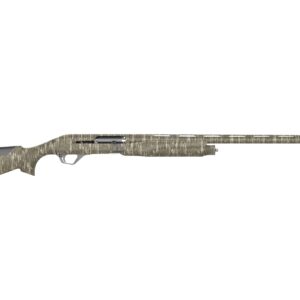 Side view of a camouflaged hunting rifle