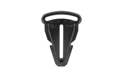 Black plastic triangular clip on white background