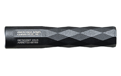 Black textured rifle suppressor on white background