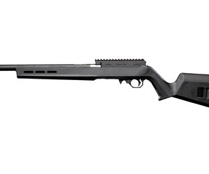 Black bolt-action rifle on white background