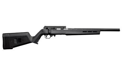 Black bolt-action rifle on white background