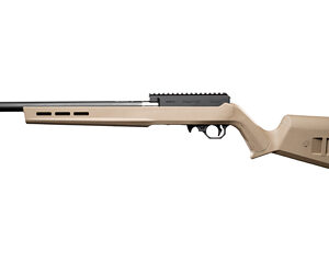 Tan bolt-action rifle with black barrel