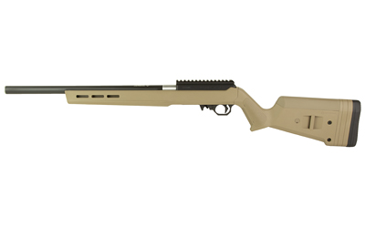 Tan bolt-action rifle on white background